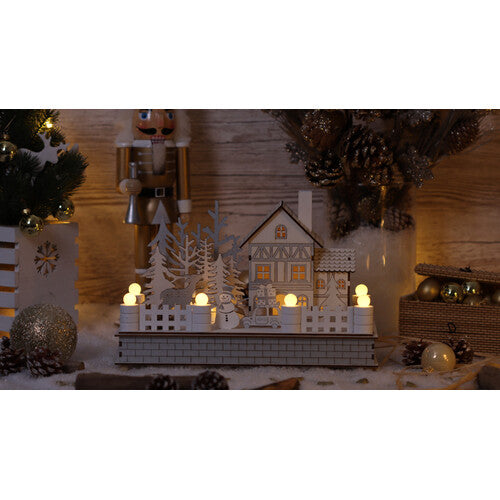 LED-Weihnachts- Häuschen, Holz, Weiß, batteriebetrieben