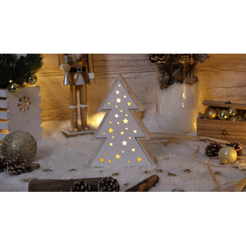 LED-Weihnachtsbaum mit Rentier, Sternen Gold, batteriebetrieben