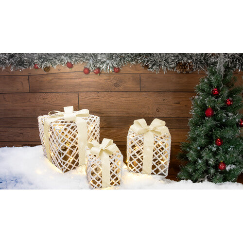 LED- Weihnachtsgeschenkbox-Set, Weiß, Gold,