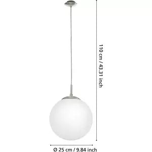 Hängeleuchte E27 1x60W nickel-matt/Glas opal RONDO