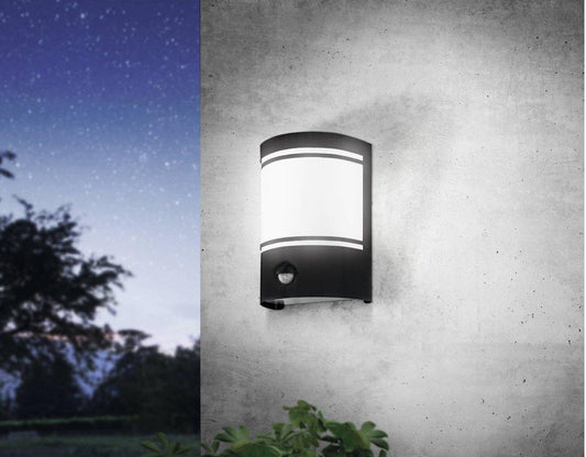 CERNO Wandleuchte E27 1x40W Stahl / Glas schwarz IP44 mit Bewegungsmelder