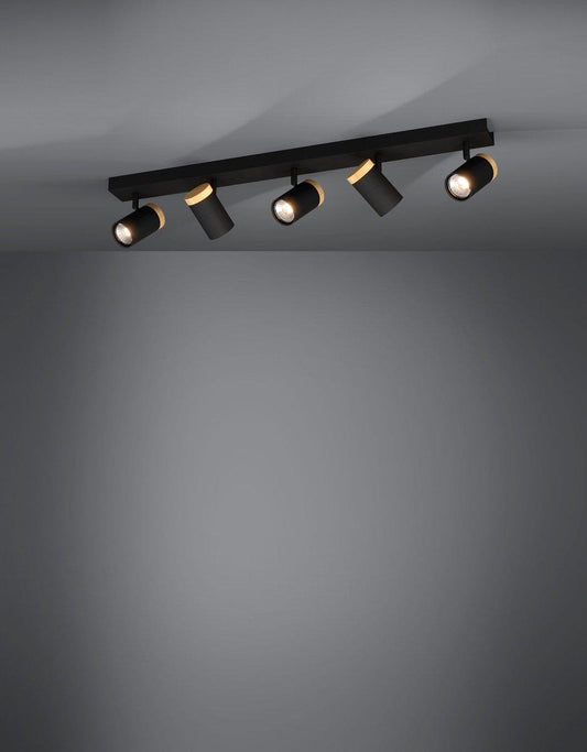 CARTAGENA Strahlerbalken schwarz/Holz GU10-LED 5X4,5W inkl. LM
