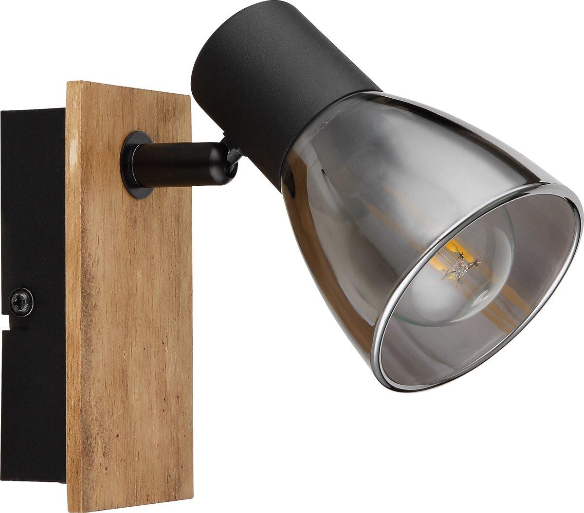 CLAUDE Strahler Holz dunkelbraun Glas rauchfarben 1x E14 40W 230V