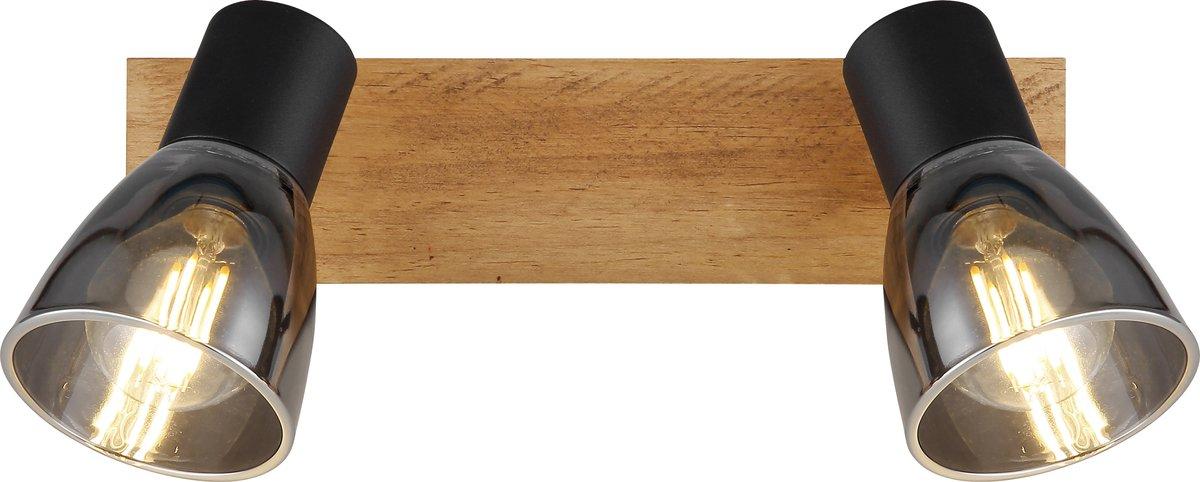 CLAUDE Strahler Holz dunkelbraun Glas rauchfarben 2x E14 40W 230V