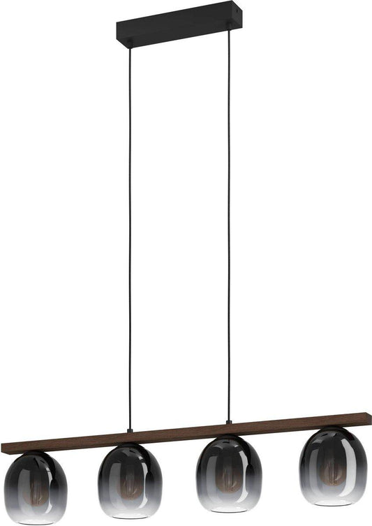 Hängeleuchte FILAGO E27 4x40W schwarz/Holz/schwarz-grau-transparent