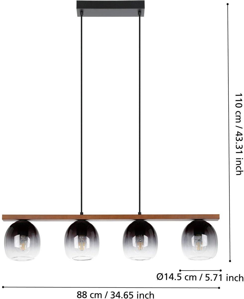 Hängeleuchte FILAGO E27 4x40W schwarz/Holz/schwarz-grau-transparent