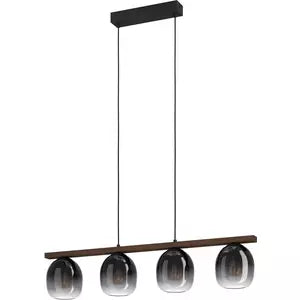 Hängeleuchte FILAGO E27 4x40W schwarz/Holz/schwarz-grau-transparent
