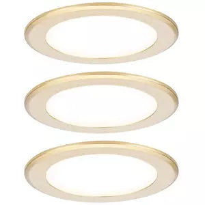 LED Möbeleinbauleuchten 3er-Set rund 65mm 3x2,5W 3x180lm 230/12V 3000K Gold matt