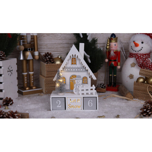 LED-Weihnachts- Würfelkalender Häuschen, Holz, batteriebetrieben