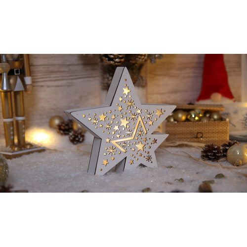 LED-Weihnachtsstern, Holz, batteriebetrieben