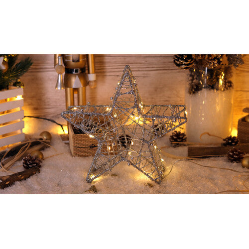 LED-Weihnachtsstern, Gold, Silber Metall, batteriebetrieben