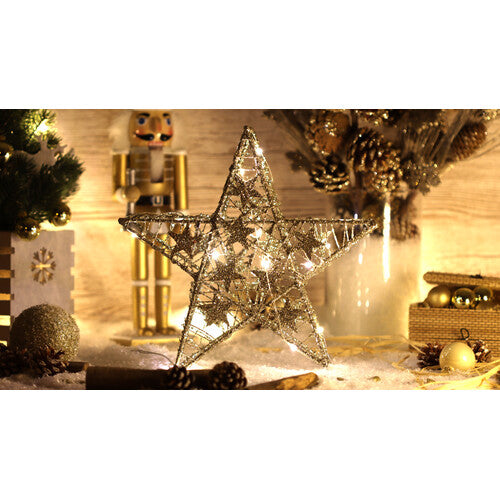 LED-Weihnachtsstern, Gold, Silber Metall, batteriebetrieben