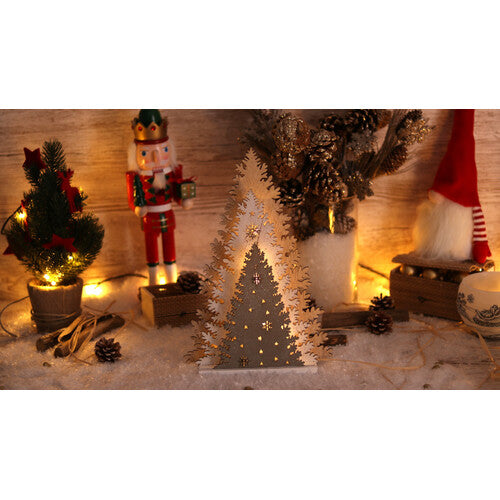 LED-Weihnachtsbaum mit Rentier, Sternen Gold, batteriebetrieben