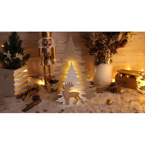 LED-Weihnachtsbaum mit Rentier, Sternen Gold, batteriebetrieben