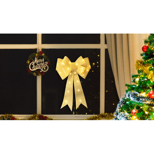 LED- Weihnachtsschleife, Gold und Rot