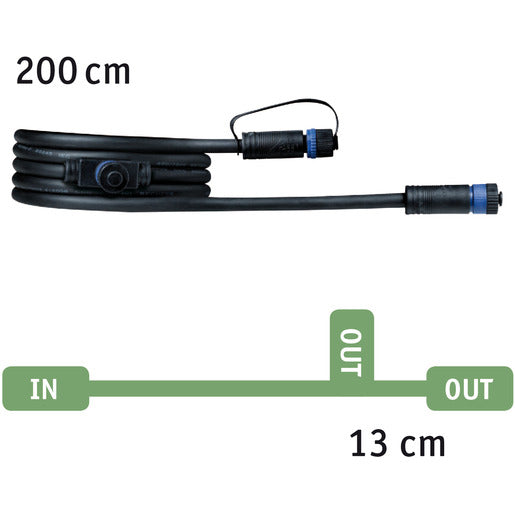 Plug+Shine Connector IP68 2m 1 in-2 out 2x1,5mm² Schwarz Kunststoff